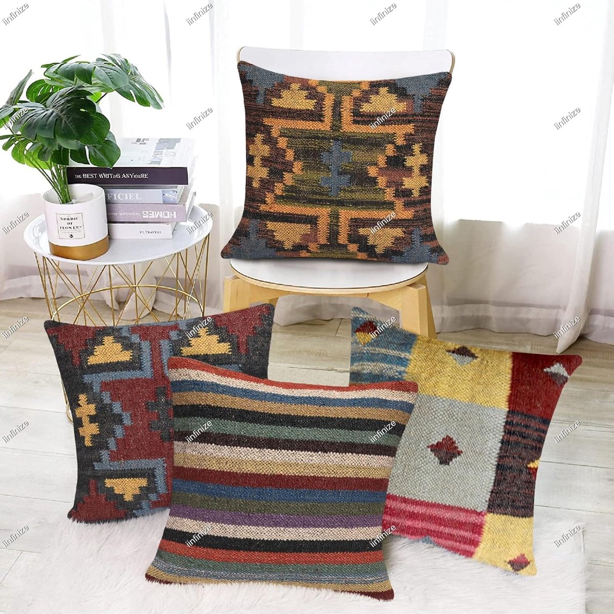 Kussensloop set van 4 - handgeweven wol-jute - rustiek bohemian ontwerp - perfecte aanvulling voor uw interieur - SnelShoppen
