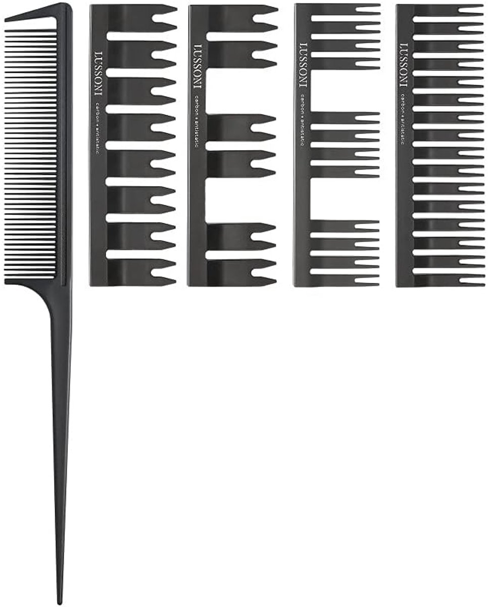BEAUTY,TLussoni DC 500 steelkam, set met 4 opzetstukken voor alle haartypes van koolstof, voor haarkleuren en haarstyling, voor mannen en vrouwen,1 stuk (1er-pakket)