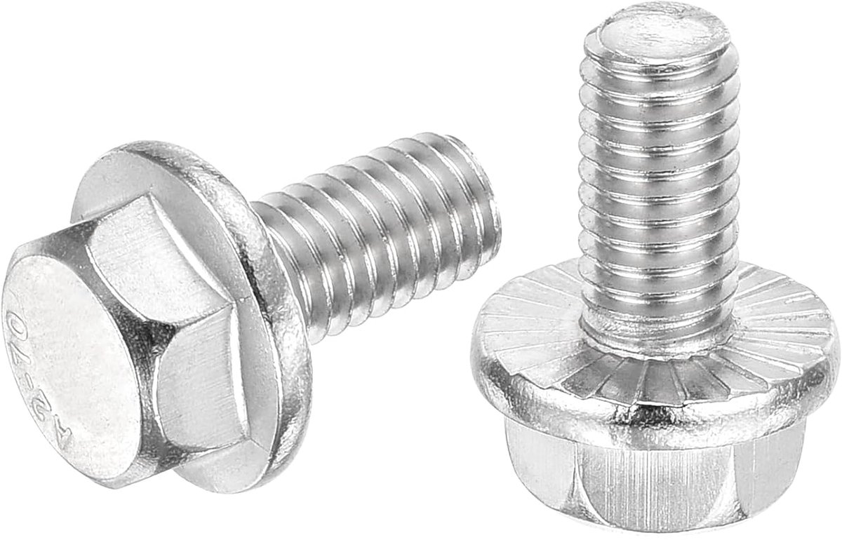 10 stuks M6 x 12 mm zeskantige schijfflensschroeven, 304 roestvrij stalen zeskantkopschroeven met flens zeskantschroeven voor huishoudens, machieedschap, zilver