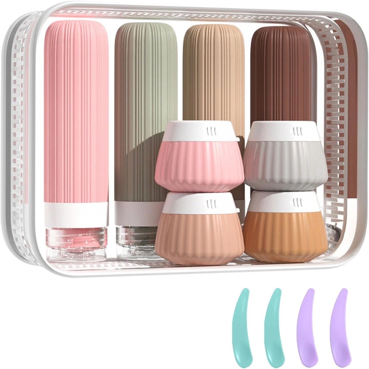 8 Stuks Siliconen Reisflessen 40/90ml, Siliconen Reisflessen Set, Lekvrij reisflessen Containers, Kleine Knijpflessen voor Shampoo, Lotion, Cosmetica