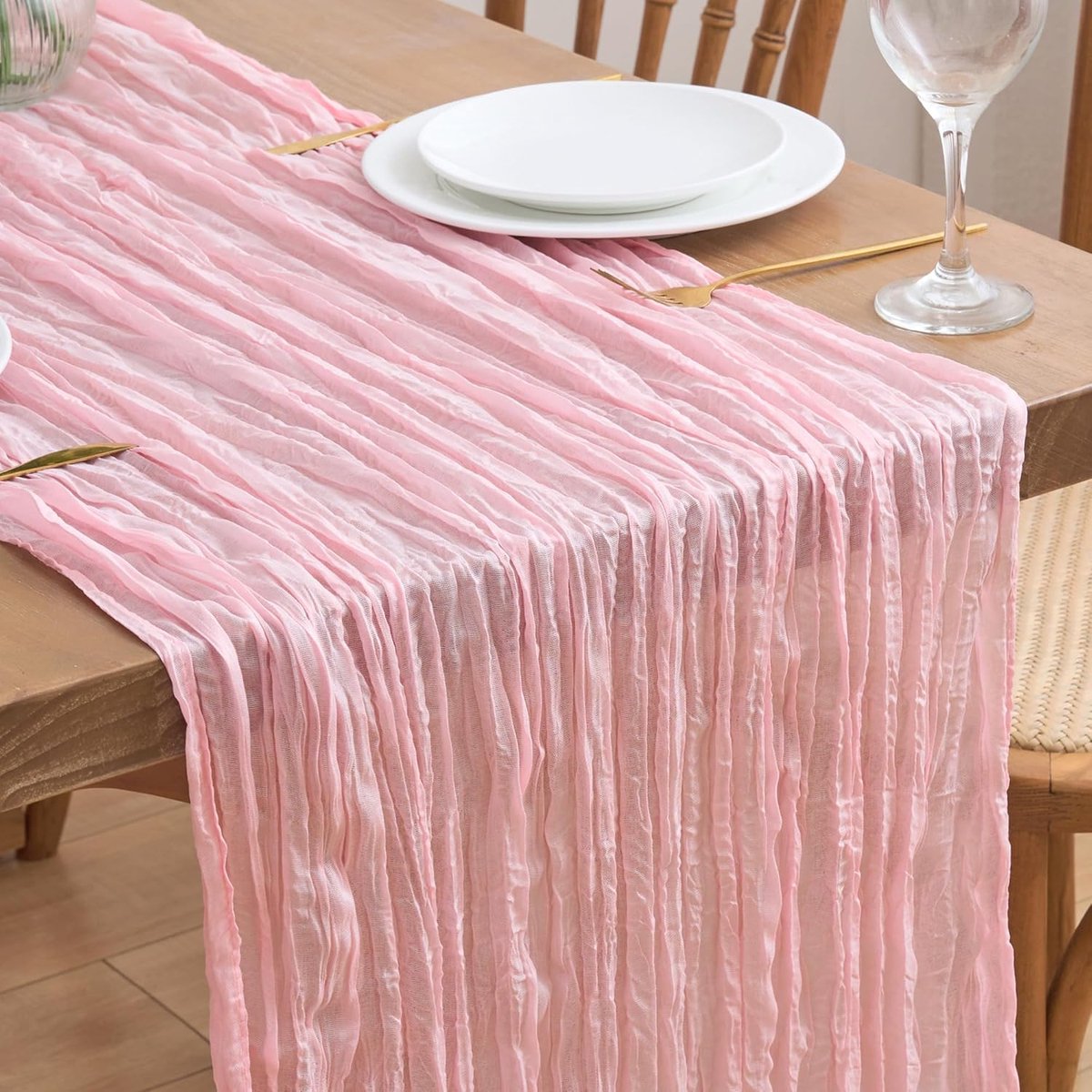 Blush Roze Kaasdoek Tafelloper Zomer 10FT Gaas Boho Sheer | Rustieke Kaasdoek Tafellopers voor Party 120 Inches Lange Stof Pasen Bruiloft Baby Bruids Douche Vakantie Decor