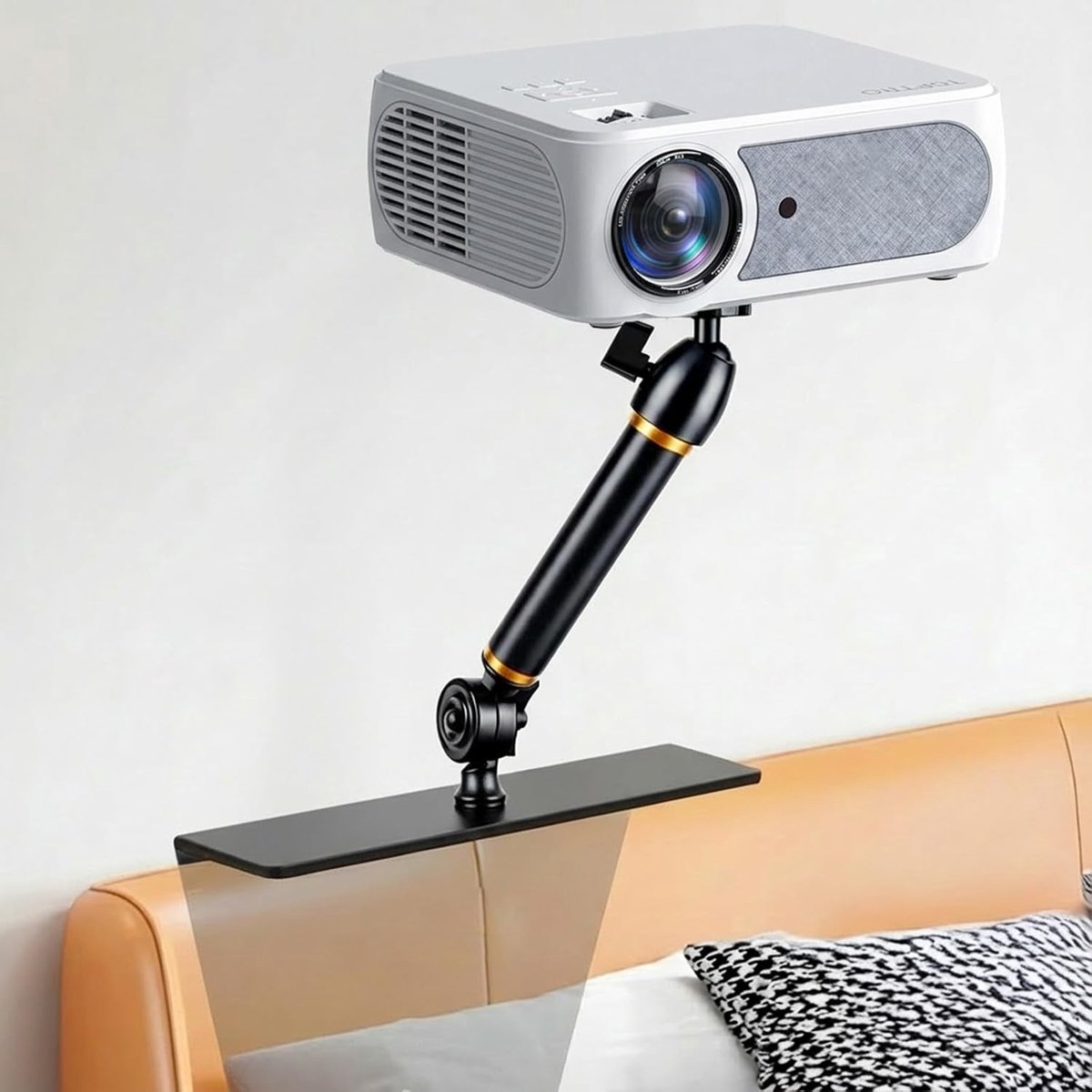 Projectorhouder voor bed en bank, vaste standaard lengte 20 cm, verborgen design, beamerhouder, compatibel met 99% projectoren, XGIMI, Nebula, Vankyou en Epson...