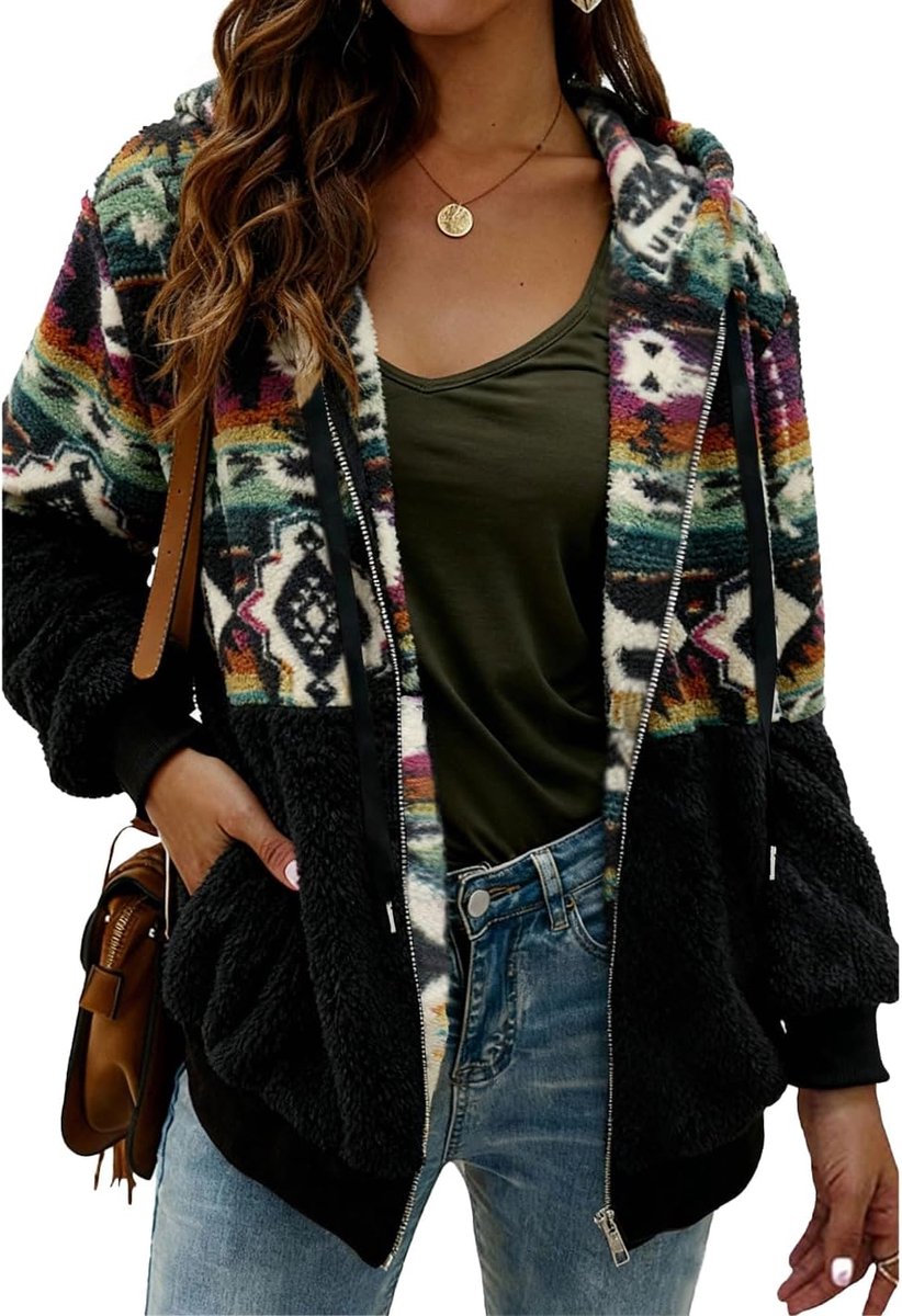 Dames Fleece Jacket Met Capuchon Warm Gevoerde Leopard Print Hoodie Casual Zip Cardigan Voor Buiten