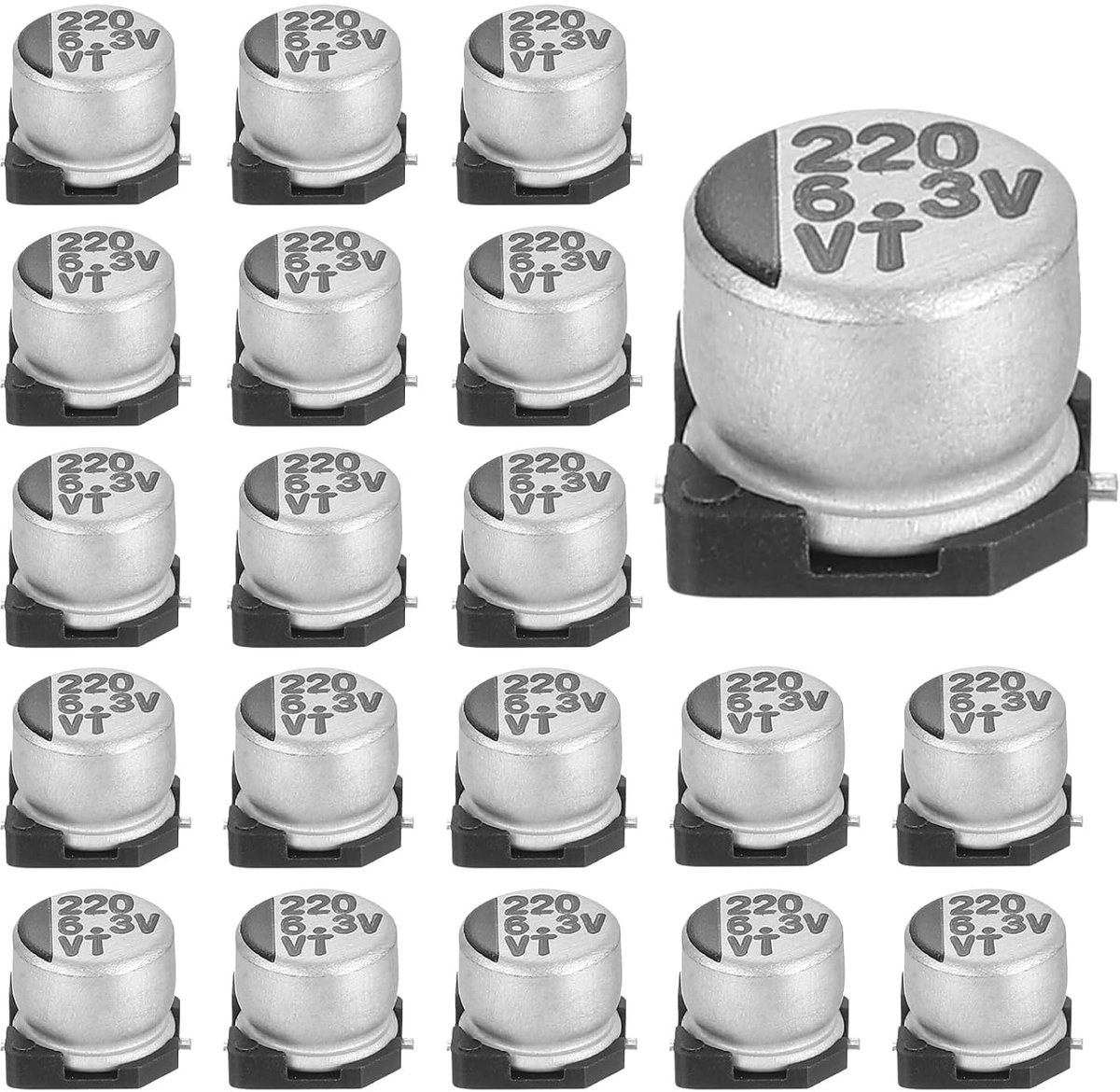 220uF 6,3 V elektrolytische condensatoren van aluminium, elektrolytische condensator met lage impedantie voor oppervlaktemontage voor circuits, tv-computerprojecten, 6,3 x 5,4 mm, 20 stuks