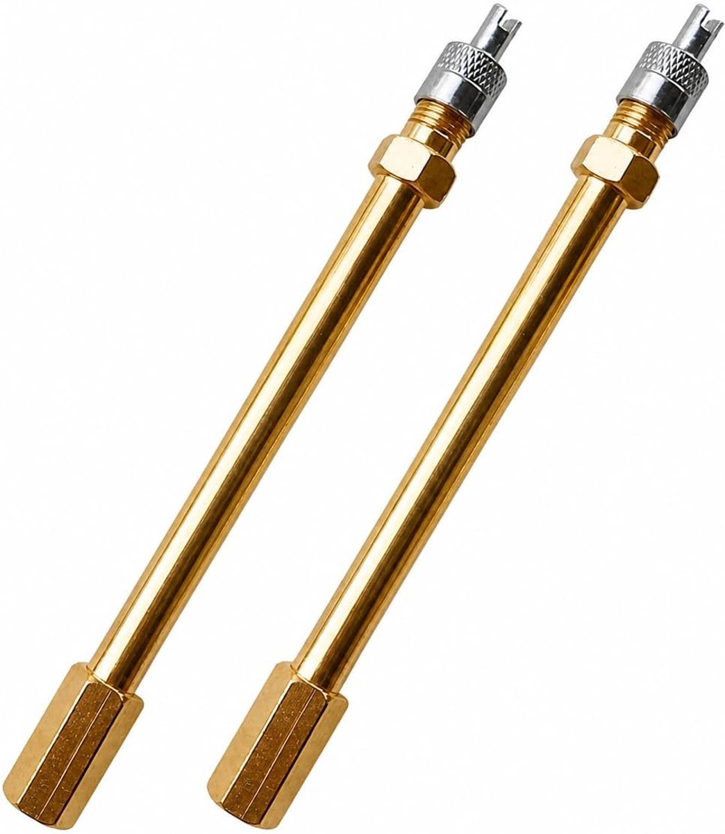 2 stuks 10 cm terugslagventielverlenging met demonteerder, luchtbandverlenging, ventielverlenging voor autobanden, scooters, vrachtwagens, fietsen
