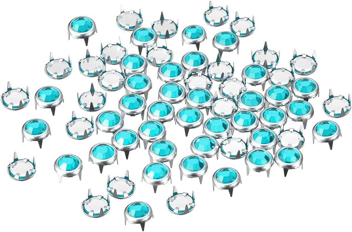 Strassteentjes, 6 mm, iriserende 4 klauwen nagelkop, versieringen, decoratieve klinknagels voor doe-het-zelf leren handwerk, kleding, tas, riem (lichtblauw)