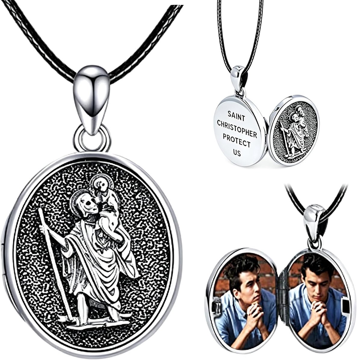 St Michael/St Christoffel Ketting voor Mannen Vrouwen 925 Sterling Zilver Heilige Bescherming Medaille Bescherm US Hanger Sieraden Afstuderen Geschenken met RVS Ketting, 55cm, Sterling