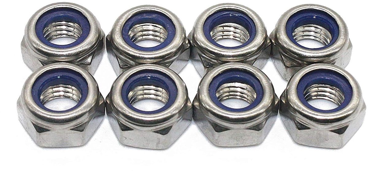 V2A zekeringmoeren, DIN 985, DIN EN ISO 10511, lage vorm, roestvrij staal, A2-70, 100 stuks
