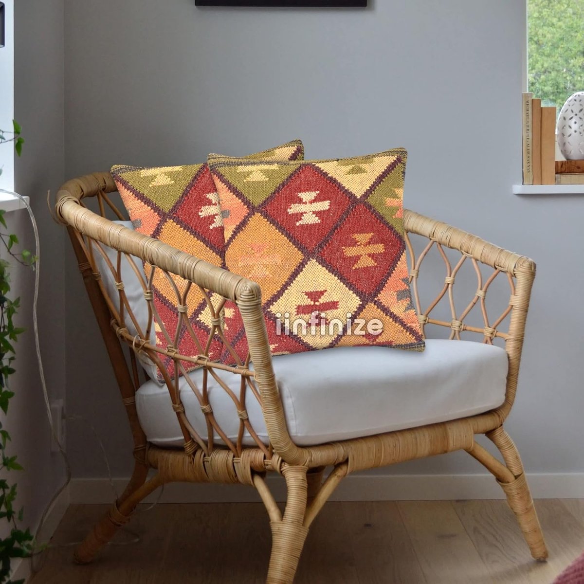 Kussenhoes set van 2 - Wol-Jute 45x45cm - Handgeweven etnisch ontwerp - Perfect voor de woonkamer - SnelShoppen