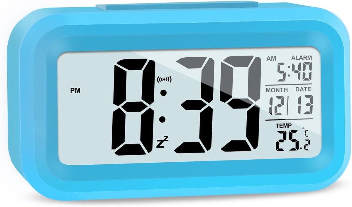Digitale wekker voor het nachtkastje, werkt op batterijen, intelligente wekker met datumweergave, digitale wekker voor kinderen en volwassenen, slaapkamer, thuiskantoor