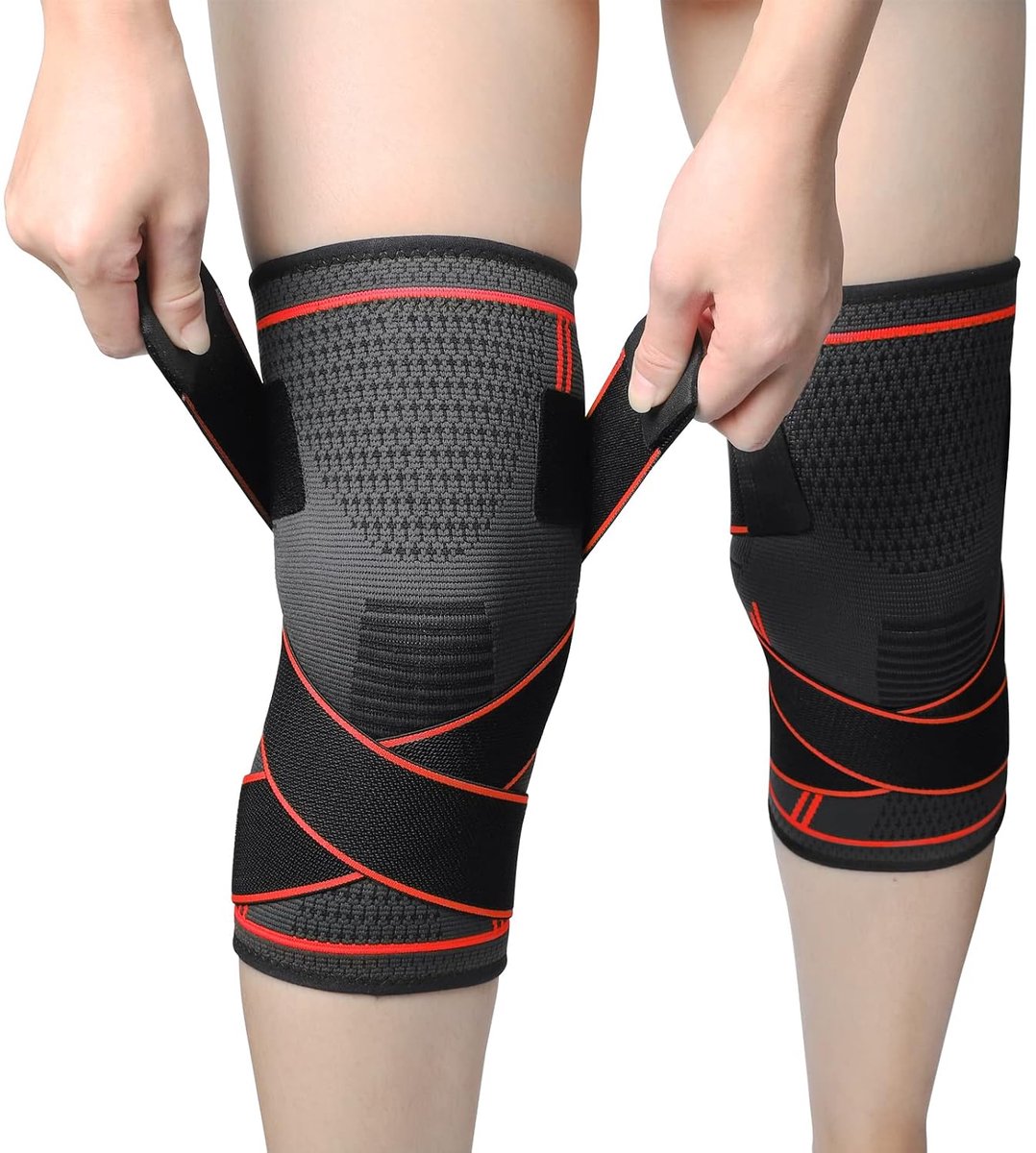 Kniebeschermers voor meniscus en banden, 2 stuks, crossfit kniebeschermers voor mannen en vrouwen, gym, powerlifting, basketbal, fietsen, tennis, wandelen (rood-XL)