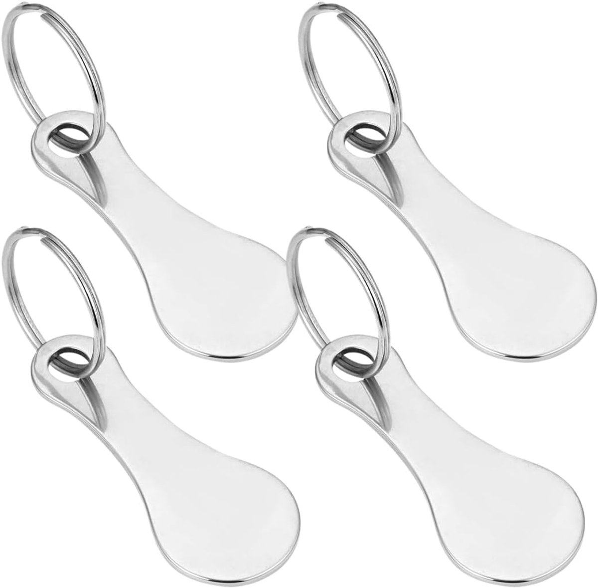 Winkelwagenring van 4 stuks, winkelwagensleutelhanger van roestvrij staal, voor winkelwagentje, winkelwagenchip van roestvrij staal, Grijs