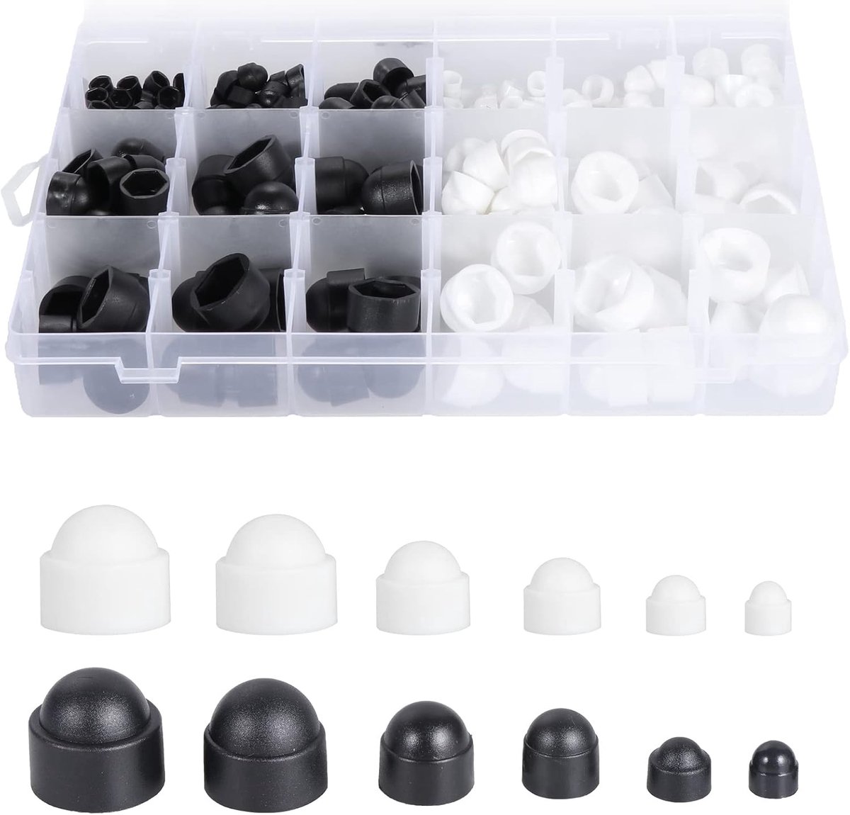 Beschermdoppen voor schroeven, M4, M5, M6, M8, M10, M12, schroefdoppen, zeskantige schroefafdekking, zwart, wit, afdekkappen voor moeren, schroeven, bouten, 300 stuks
