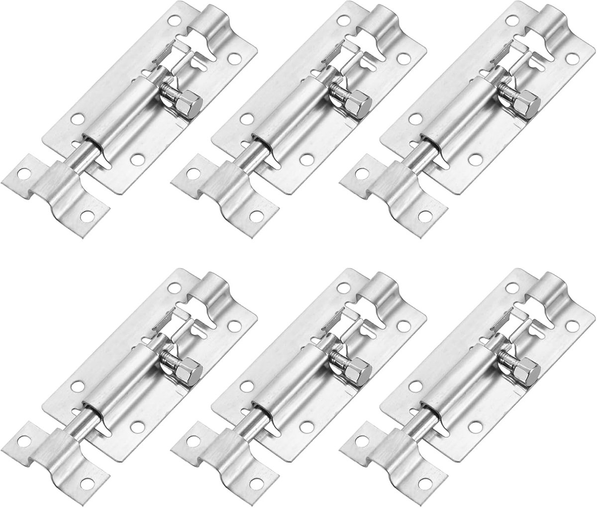 METERXITY 6-Pack Barrel Bolt Latch, 3,4 Inch RVS Slide Bolt Latch met Schroeven Schuif Sloten voor Binnendeuren/Ramen/Kasten, Verdikte Keyless Entry Deurslot [Zilver]