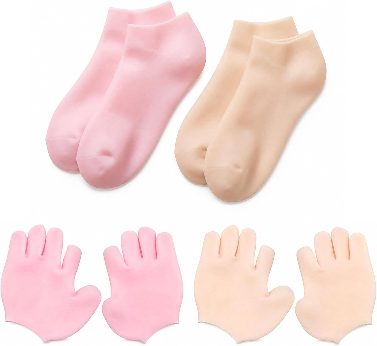 Vochtinbrengende siliconen sokken + 2 paar vochtinbrengende handschoenen, spa-sokken voor pedicure, herbruikbaar en elastisch, voor droge en gebarsten voeten, dames