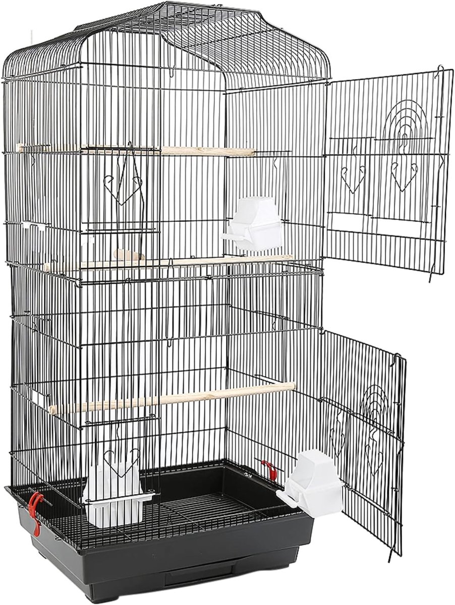 Vogelkooien, Binnen- of Buiten-Volière voor Parkiet Valkparkiet Conure Vink Kanaries, Draagbare Vogelkooi met Voerbakken (46×36×92 cm Zwart)