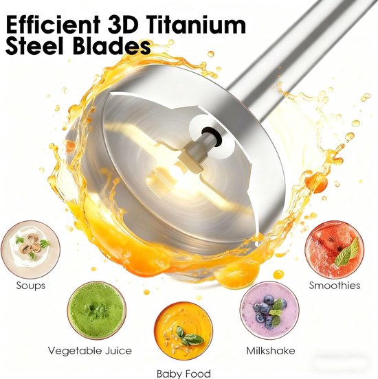 Staafmixer - Mixer Handmixer - Gladde Sauzen Maken - 4-Blads Titanium Staal - 800W - Zwart — afbeelding 5