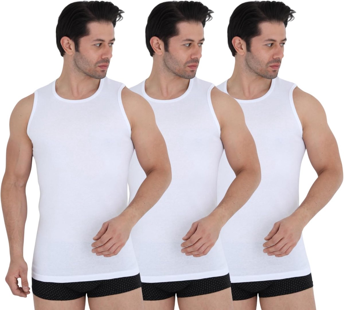 Set van 3 onderhemden voor heren, 100% katoen, tanktop, mouwloos, met ronde hals