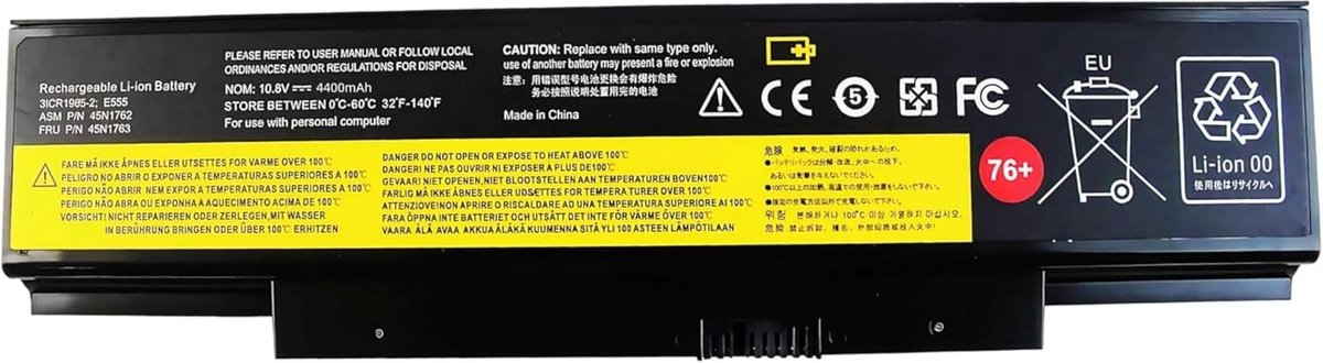 Laptopbatterij 10,8V 4400 mAh - Li-Ion - Vervangende batterij voor ThinkPad Edge E550 E560 - Lange levensduur - ShopVlot