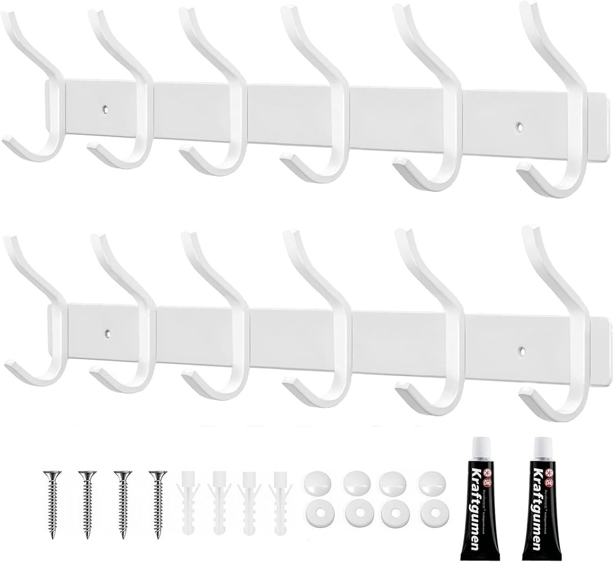 Kapstokhangers wandmontage - 6 haken - wit - minimalistisch design voor jassen - ShopVlot