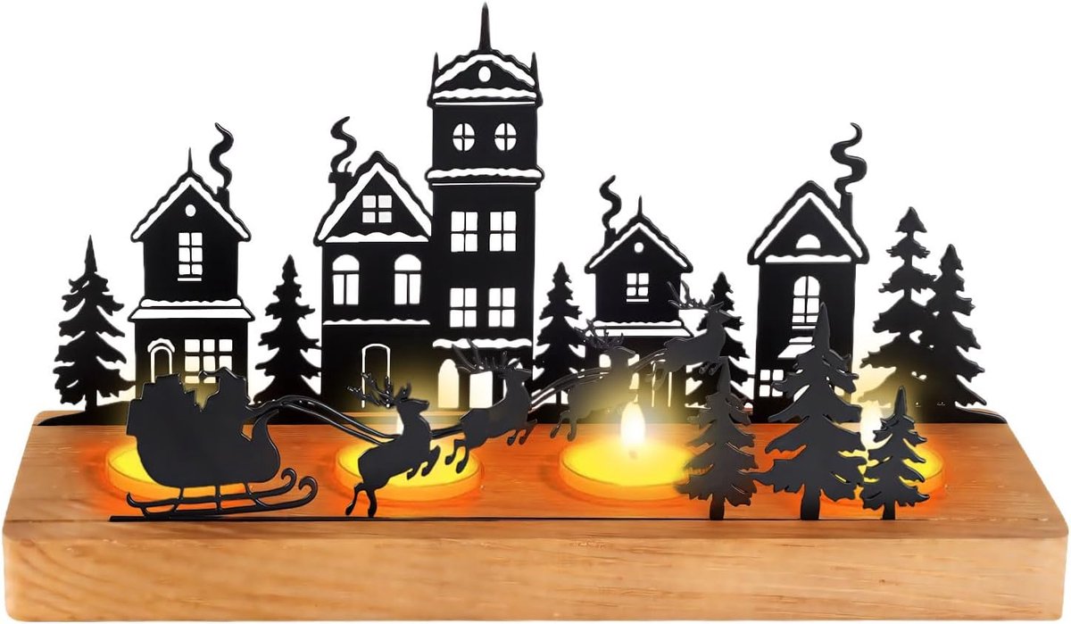 Kandelaar adventskrans - metalen kaarsenplateau - houten houders - sfeervolle tafeldecoratie - ShopVlot