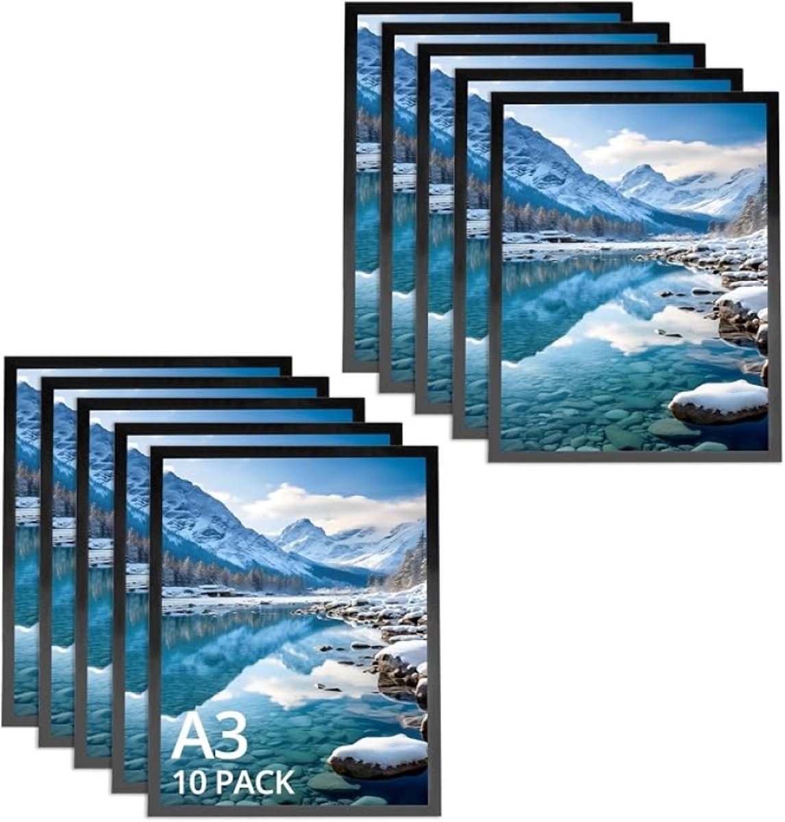 PromoHome 10 stuks A3 magnetische lijsten, zelfklevende magnetische lijsten, zwart, voor advertenties, mededelingen, documenten
