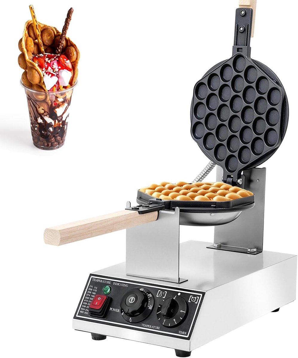 Bubble Waffle Maker - 180° draaibare bakplaten - instelbare temperatuur 50-250 °C - perfect voor Hong Kong egg waffles - ShopVlot