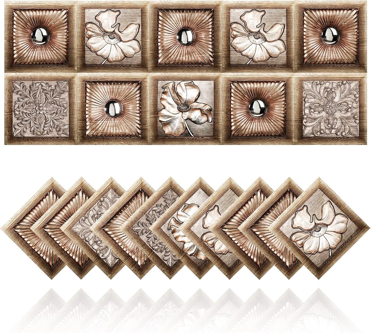 Tegelstickers badkamer 20,3 x 20 cm - PVC zelfklevend - retro Marokkaanse bloemen - vernieuw je interieur - ShopVlot