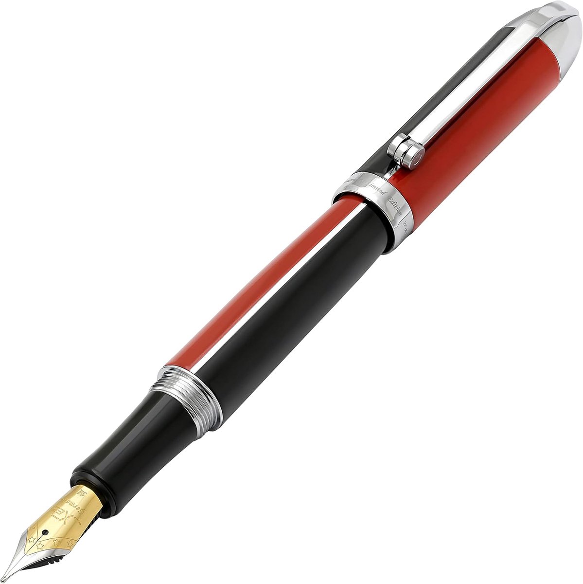 Vulpen medium - messing en aluminium - handgeschilderd in rood en zwart - retrofuturistisch design - ShopVlot