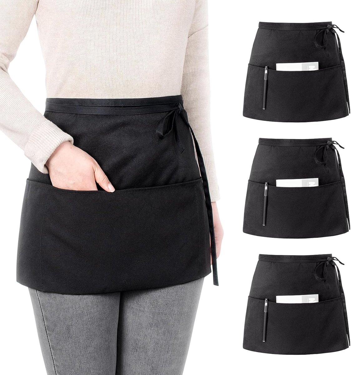 Keuken Schort 3 Packs - Korte Taille Waterdicht - Met 3 Zakjes - Handig voor Koks en Ober - ShopVlot