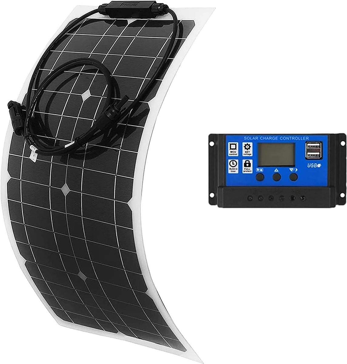 Zonnepaneel 25 Watt 12 Volt - Flexibel monokristallijn - Anti-backflow bescherming - Perfect voor campers - ShopVlot