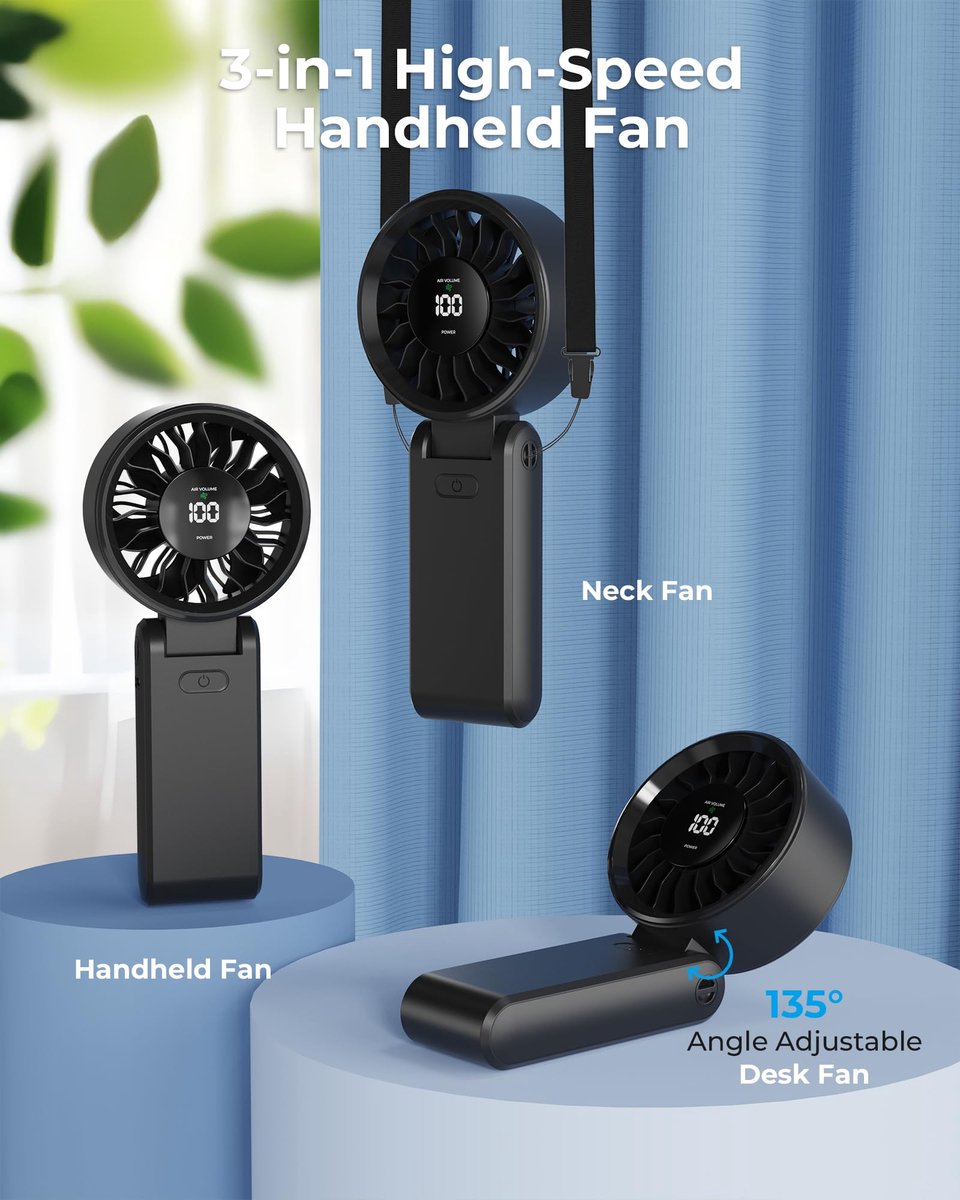 Draagbare Handventilator 5000mAh - USB Hals-/Tafelventilator - 20u Batterijduur - Stil en Opvouwbaar - ShopVlot