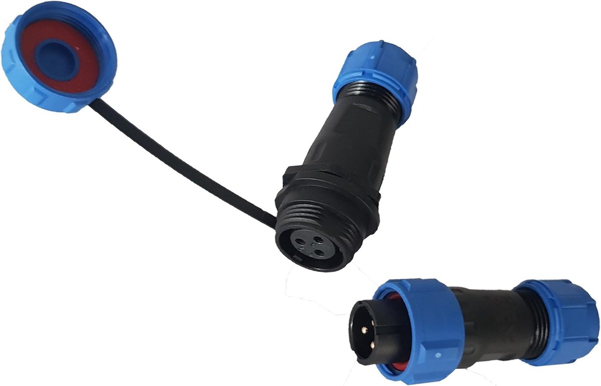 Ronde stekker 3-pins 16mm - IP68 waterdicht - Voor kabeldiameter tot 8mm - Geschikt voor tuin, boot en auto - ShopVlot