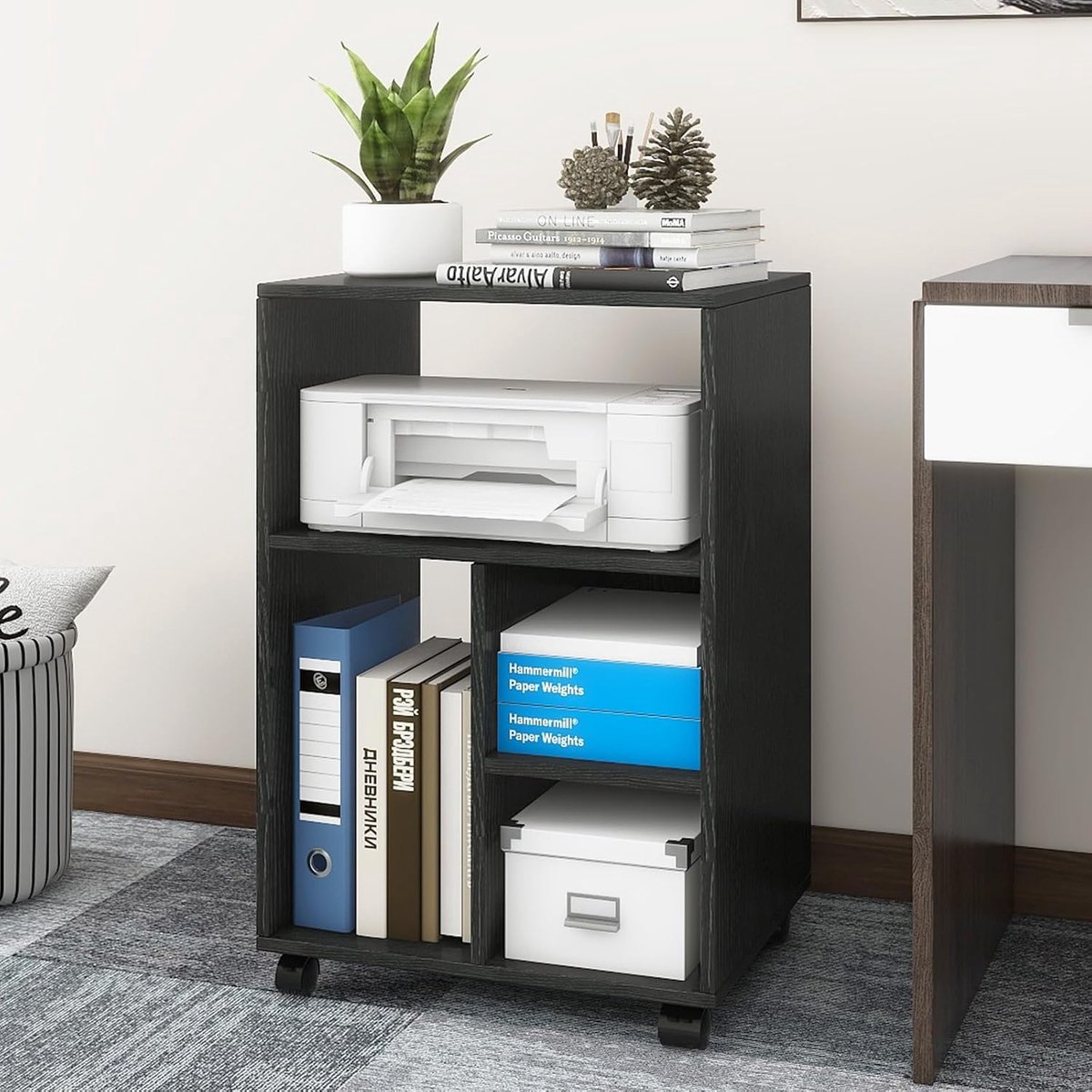 Mobiel file cabinet met wielen - houten kantoorcontainer - 4 verstelbare planken - ideaal voor documenten en printer - ShopVlot