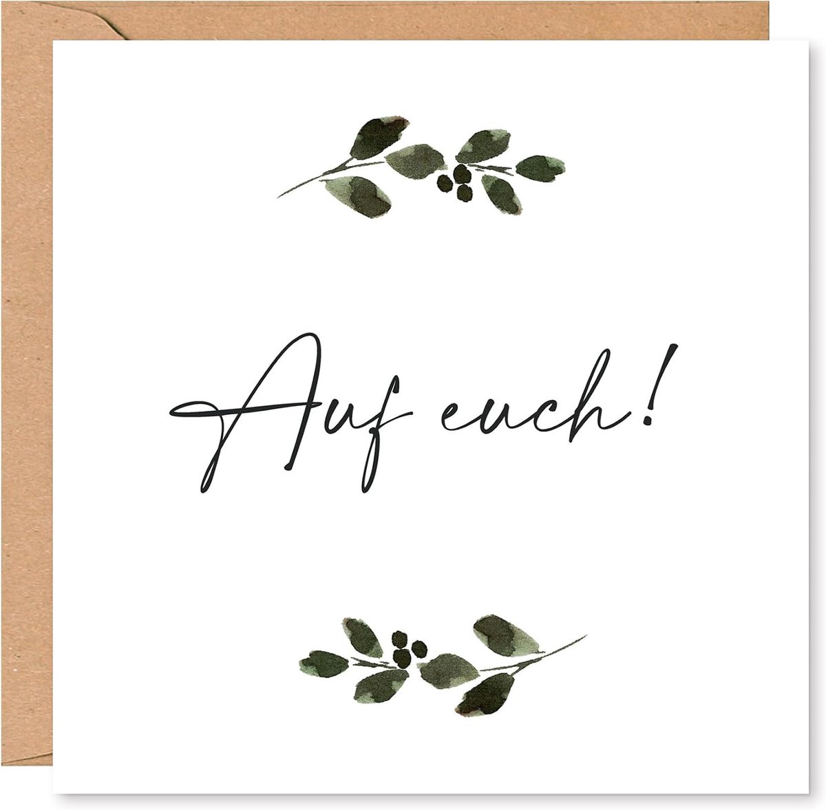 Bruiloftskaart 15 x 15 cm - grafisch bladmotief - kraft envelop - ruimte voor persoonlijke wensen - ShopVlot