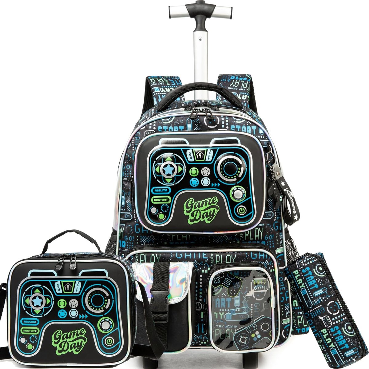 Rolrugzak voor meisjes 42x30 cm - moderne uitvoering - met lunch- en pennentas - multifunctioneel voor school - ShopVlot