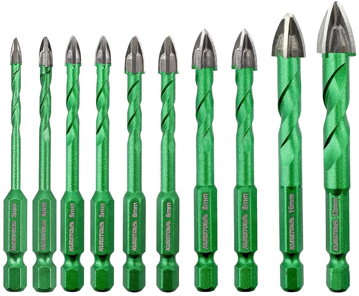 Boorgatset voor tegels 10 stuks - keramisch boor met carbide - hexagonaal schacht - ShopVlot