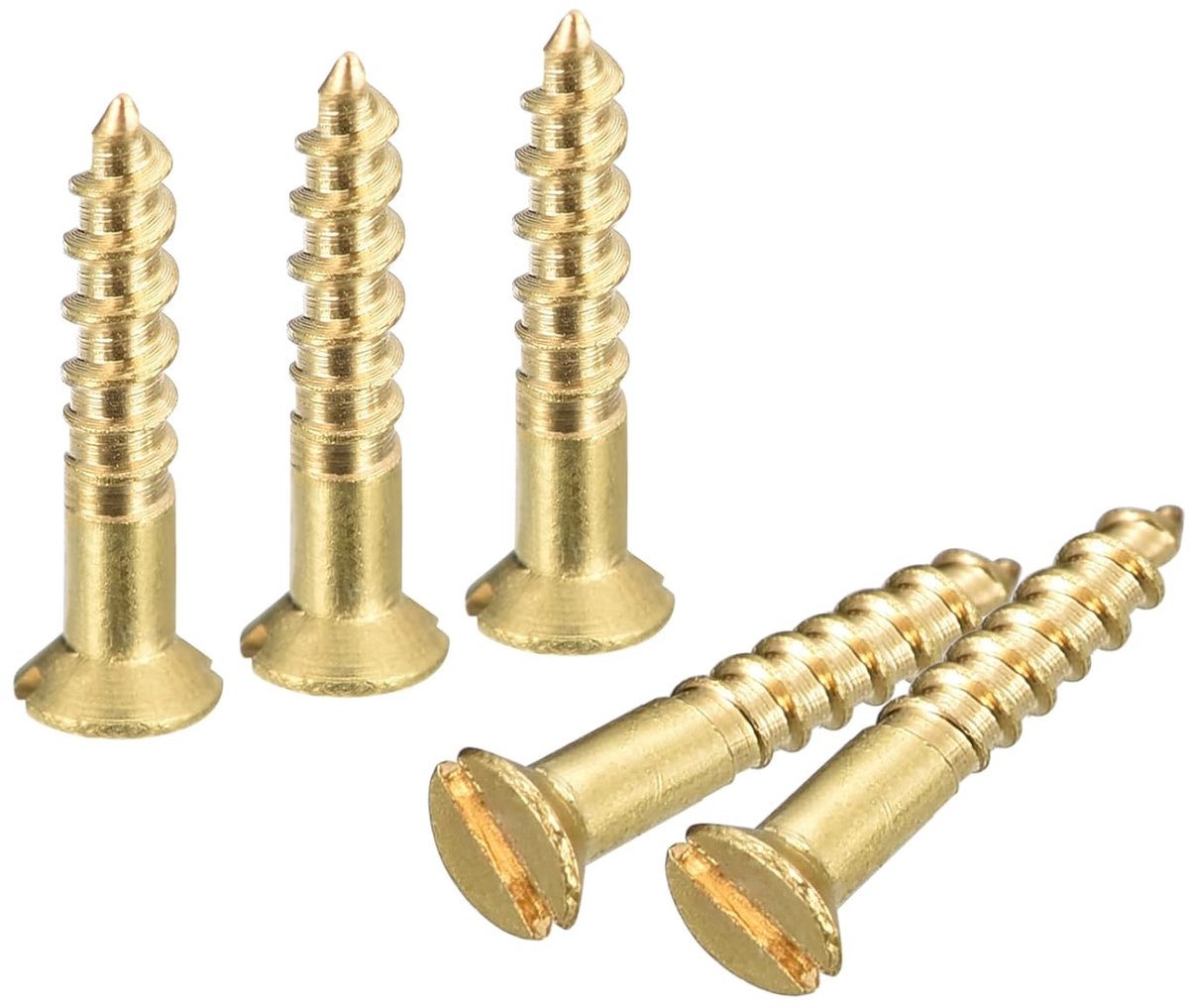 Houten schroeven van messing, 45 stuks, M2 x 12 mm, platte kop, zelfborend, met sleuf voor timmerwerk en meubels