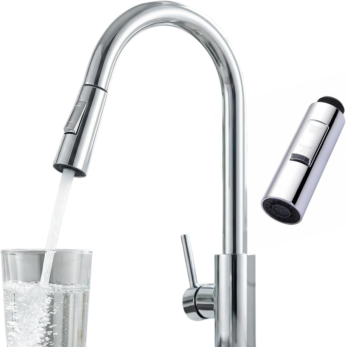 handdouche voor keukenkraan, universele vervangingsdouche voor wastafel, badkamer en keuken, G1/2 inch, 2 modi, waterbesparend, verchroomd, eenvoudig te installeren
