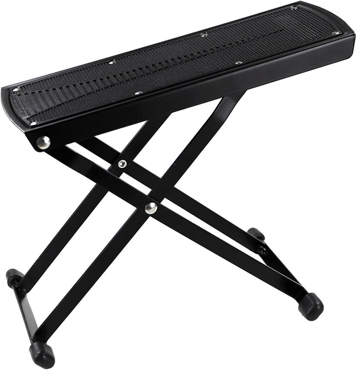 Voetsteun voor gitaar, 6 niveaus, verstelbaar, opvouwbaar, van metaal, met antislip oppervlak, voor klassieke gitaar, akoestisch, zwart