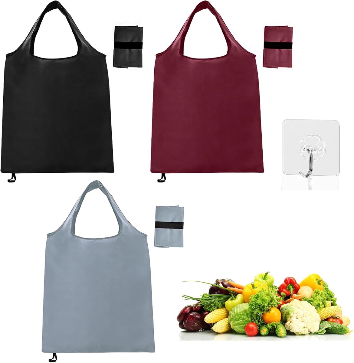 3 stuks boodschappentas, opvouwbaar, 38 x 40 cm, opvouwbare boodschappentas, milieuvriendelijke boodschappentas, opvouwbaar, wasmachinebestendig, voor winkelen, reizen, outdoor, camping