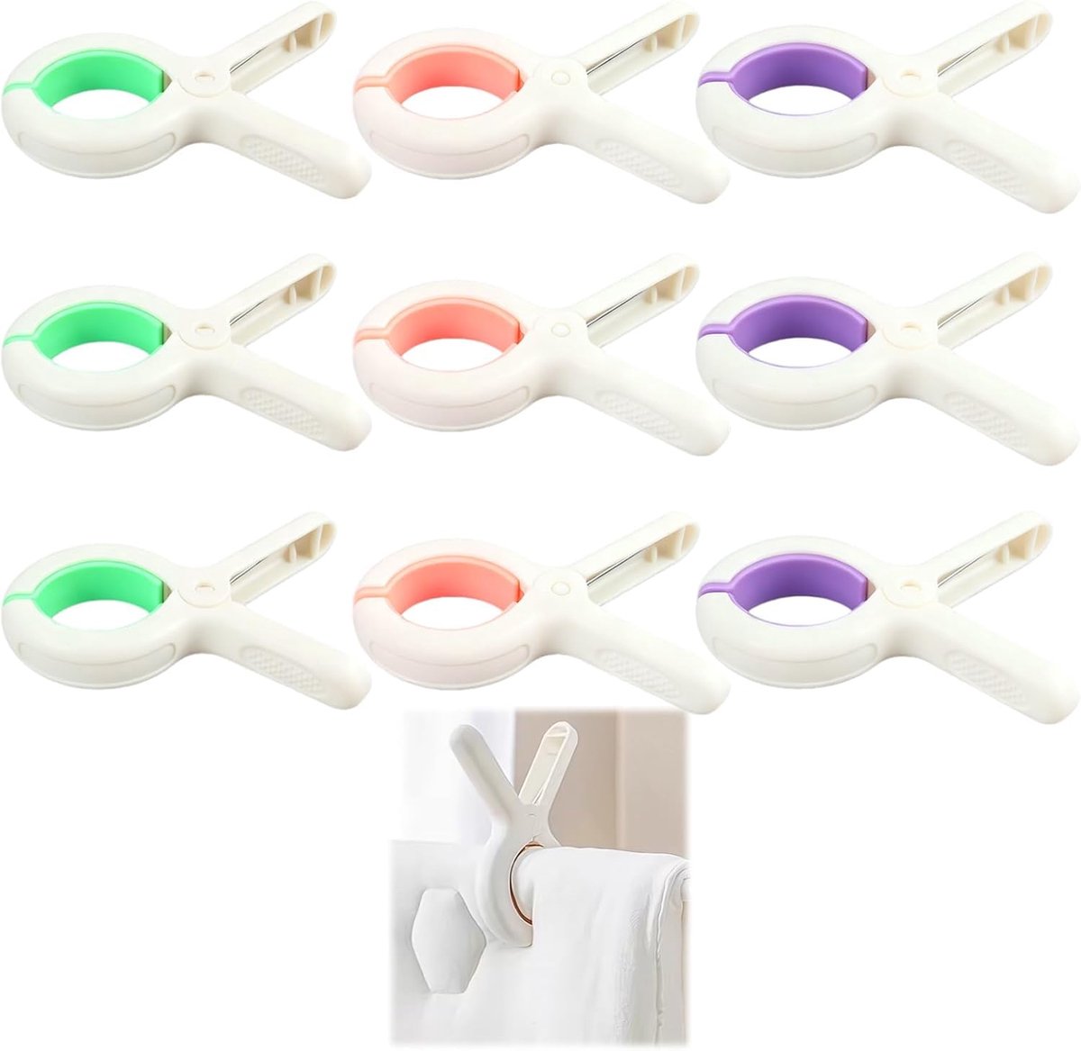 Wasknijpers, 10,5 cm, voor ligstoel, robuust voor het bevestigen van dekzeil, kleding, dekbed, 3 kleuren