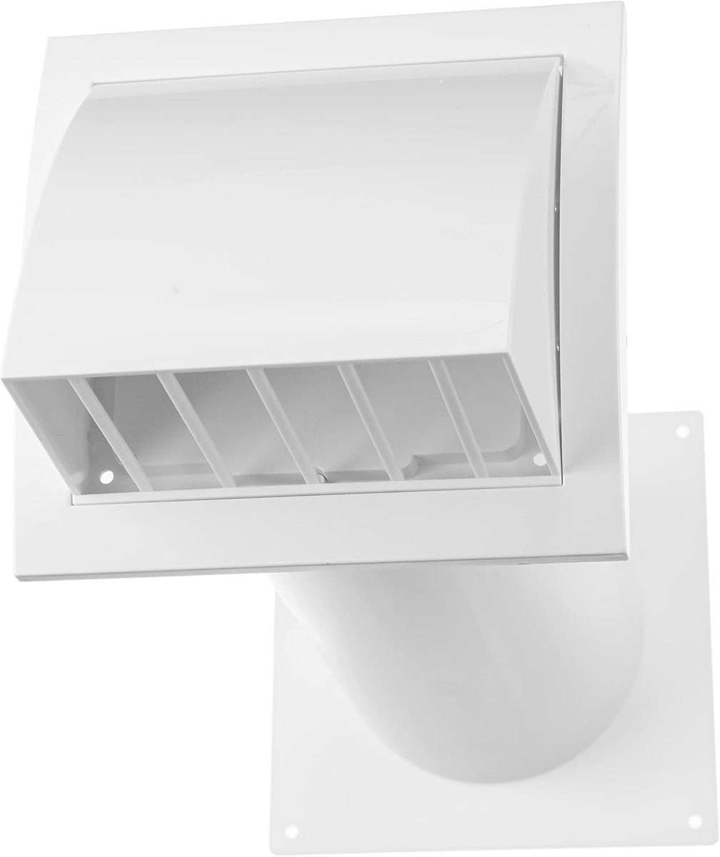 Systems 100 mm / 4" inch verstelbare luchtafzuigkap - kunststof afzuigkap met regenhoes en ventilatiebuis/kanaalconnector - ingebouwde zwaartekrachtdemper in uitlaatdop/kuil