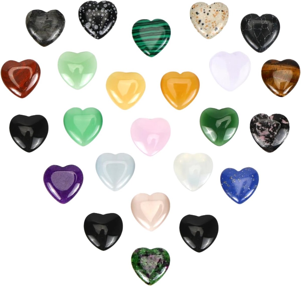 24 stuks geluksbrengers hart uit steen edelstenen geluksstenen kristallen geneeskrachtige stenen moedsteen Valentijnsdag hart steen liefde amethist rozenkwarts cadeaus voor meditatie chakra reiki
