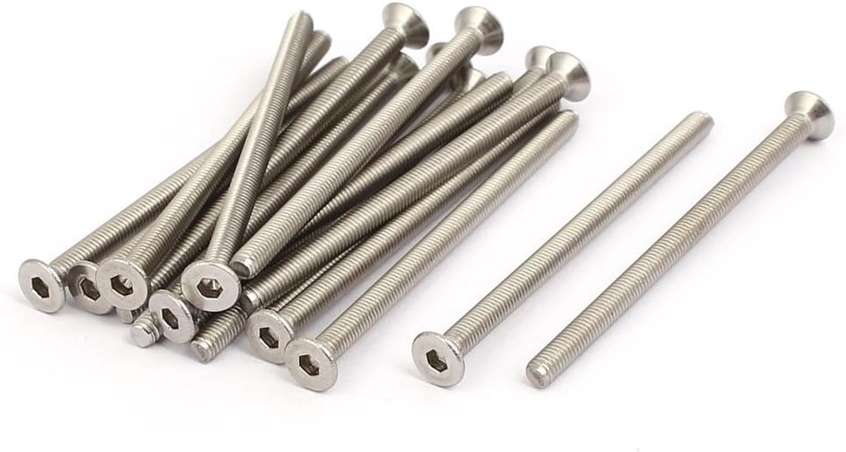 sourcing map 15 stuks verzonken kopschroeven, plat, inbusbouten, zeskantschroeven, M3 x 50 mm, roestvrij staal 316, zilverkleurig