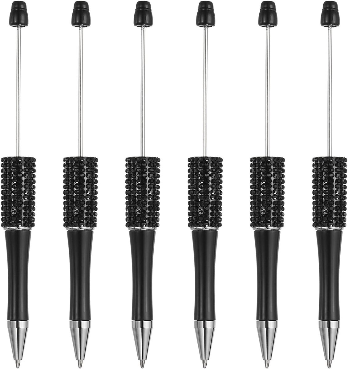Diamant kralenpennen, 6 stuks kunststof zwarte inkt kralenpen creatieve doe-het-zelf balpennen voor leraar kantoor doe-het-zelf ambachten feestdecoraties handgemaakte benodigdheden, zwart