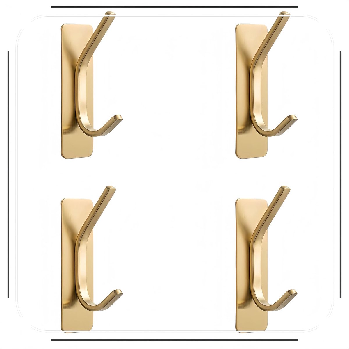 Set van 4 zelfklevende haken, max. 5 kg draagkracht, kleefhaken, roestvrijstalen haken voor keuken, badkamer, deuren, muren (goud)