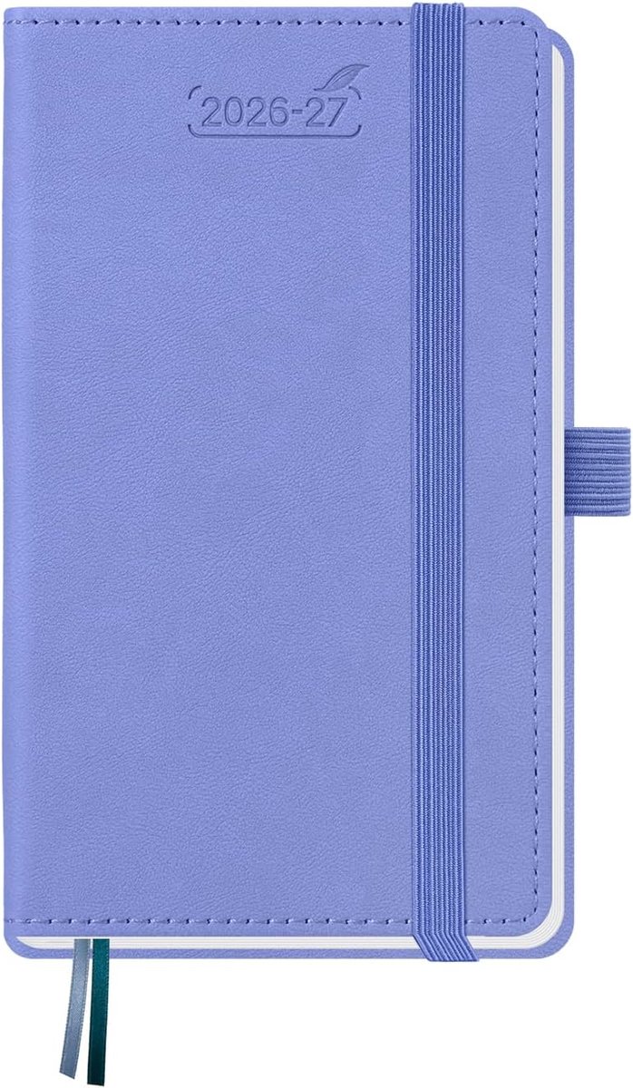 Kalender 2026 2027 Weekplanner A6 15.5 x 9 cm, 18-maand Pocket Kalender Juli 26 - Dec 27, PU Lederen Hardcover Boek Kalender met Penhouder, Korenbloem