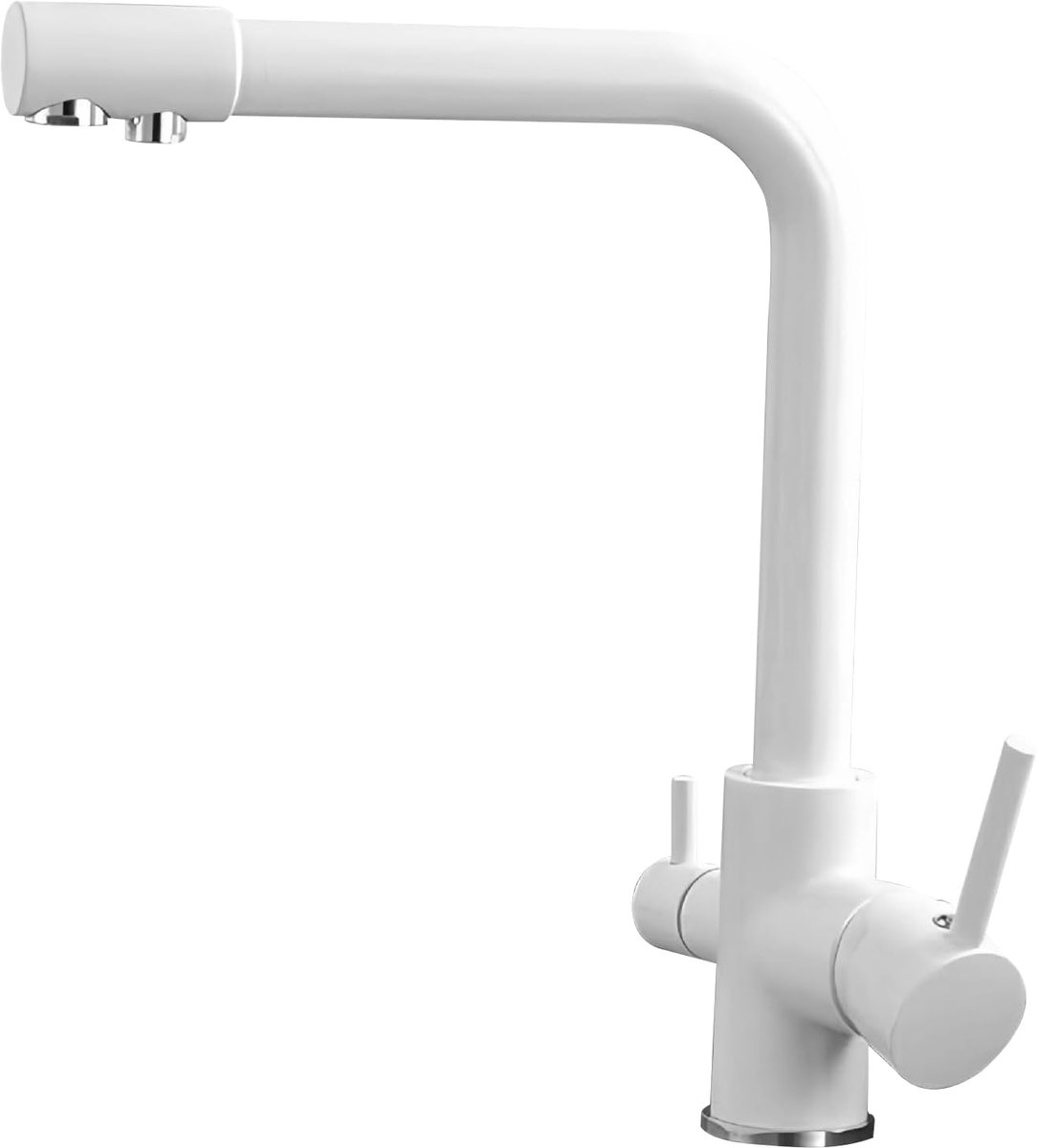 3-weg keukenkraan, 3-in-1 mengkraan voor waterfilter, 360 graden draaibaar, keukenkraan van verzinkt koper, 2 hendels drinkwaterkraan, met slang van 60 cm, voor gootsteen (wit)