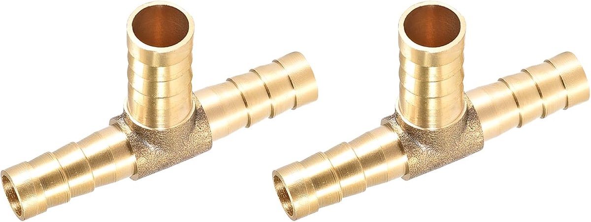 T-vorm messing barb-verbindingsstuk (8 mm x 10 mm x 8 mm) 2 stuks, Barb verloopstuk - voor brandstof, lucht, water, olie gas